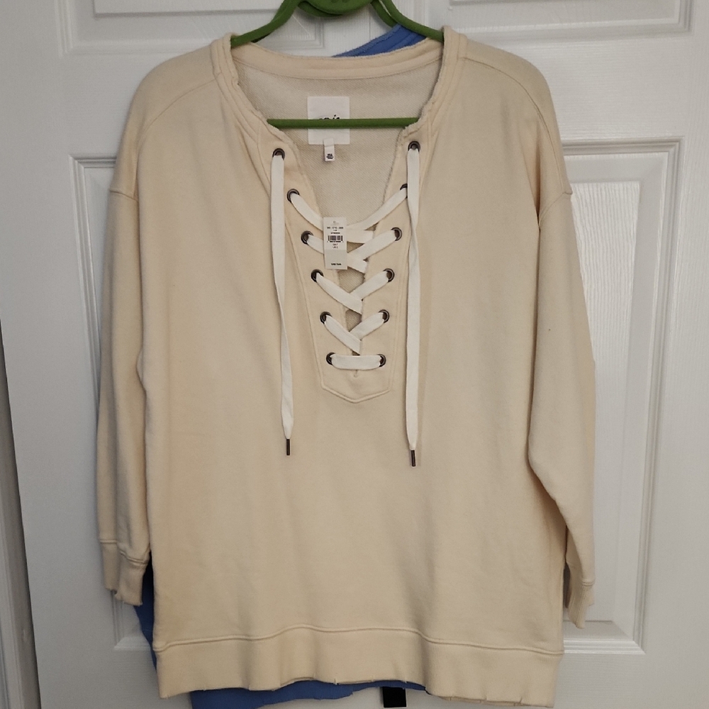 🌸3/$30! When Bundled Areie NWT Cream Lace-Up Oversize Sweatshirt
